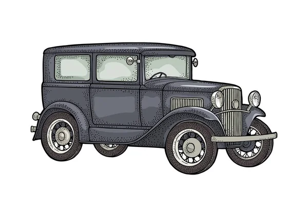 Retro Car Sedan Side View Vintage Color Engraving Illustration Poster — Stock Vector