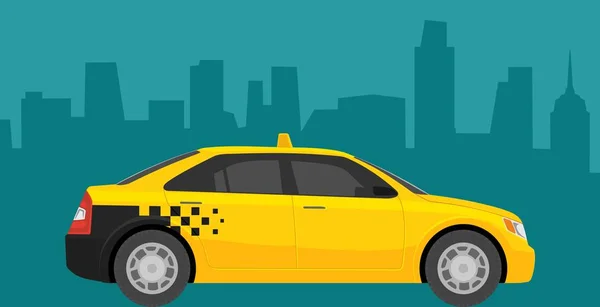 Samochód Taxi Cienia Ilustracja Wektorowa Płaski Kolor Stylu Tle Panoramy — Wektor stockowy