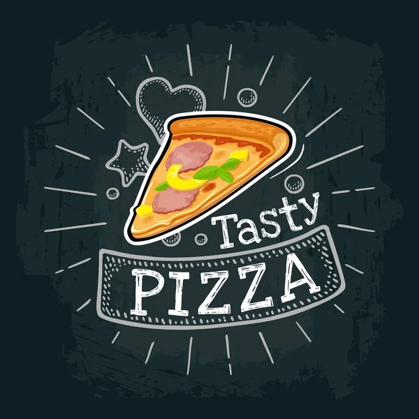 Rebanada de pizza hawaiana. Ilustración de grabado vectorial vintage para póster, menú, caja . — Vector de stock