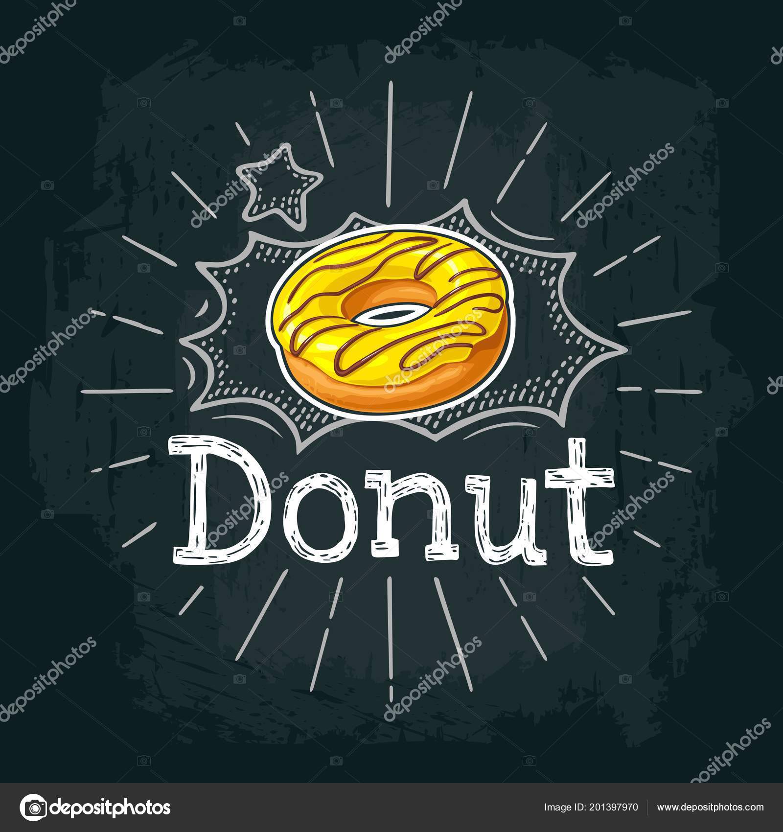 Donut Yellow Icing Chocolate Sprinkles Vector Color Flat Illustration Poster Stock Vector C Denispotysiev 201397970