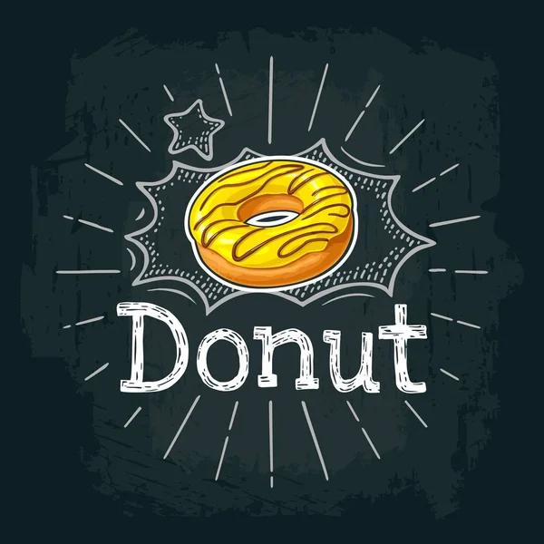 Donut Com Cobertura Amarela Polvilhas Chocolate Ilustração Plana Cor Vetorial —  Vetores de Stock