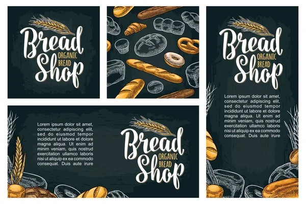 Horizontale Vertikale Und Quadratische Plakate Für Brot Bioladen Mit Schriftzug — Stockvektor
