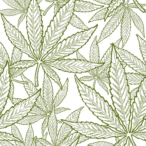 Patrón sin costuras con hoja de marihuana. Vintage vector negro grabado ilustración — Vector de stock