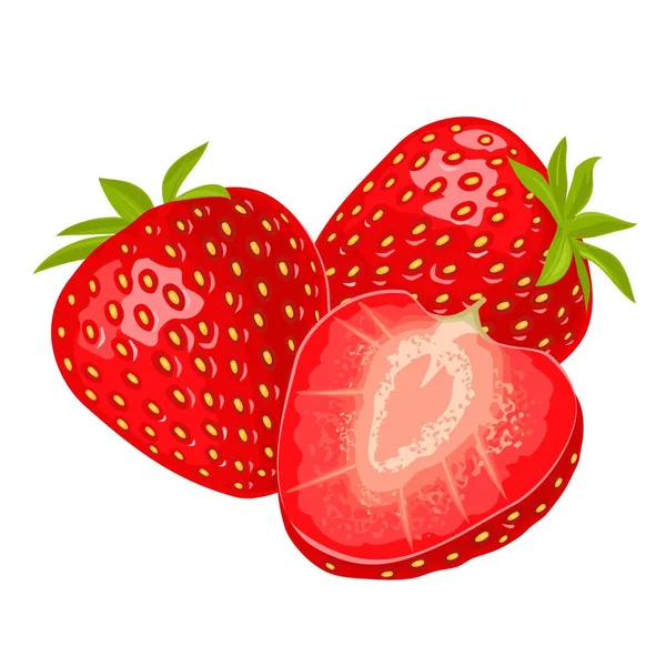 Het Hele Stuk Aardbeien Vector Kleur Platte Illustratie Voor Menu — Stockvector