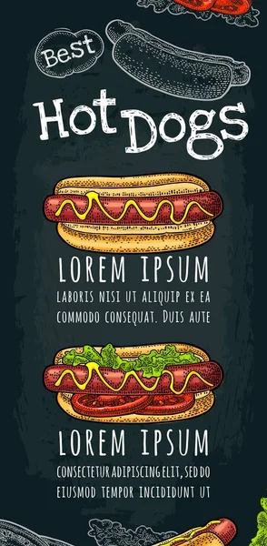 Hotdog Mit Tomate Senf Salat Draufsicht Und Seitenansicht Vektor Farb — Stockvektor