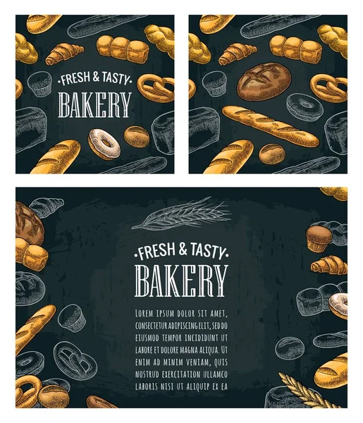 Poster Dan Pola Mulus Dengan Roti Terisolasi Latar Belakang Gelap - Stok Vektor