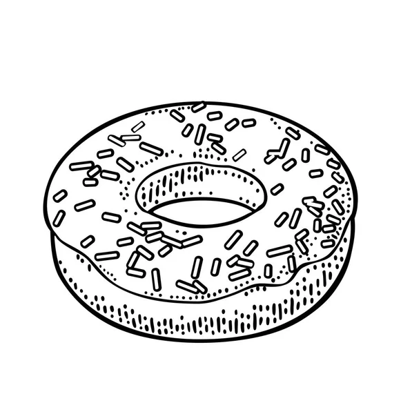 Donut Mit Zuckerguss Und Streusel Vektor Monochrom Handgezeichnete Vintage Gravur — Stockvektor
