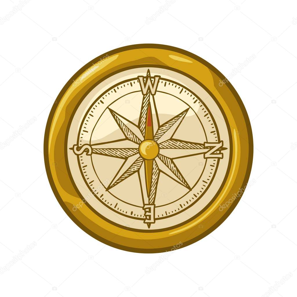 Compass rose isolated on white background. Vector color vintage illustration. For poster yacht club.
