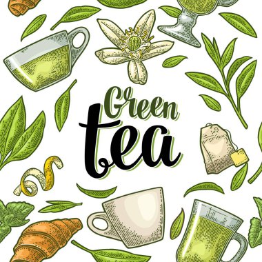 Dal ve yaprak ile Seamless Modeli çay. Vektör vintage oyma