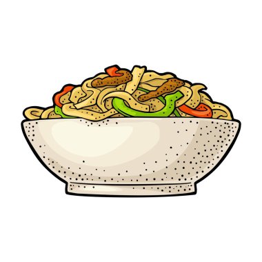 Plaka şehriye. Beyaz arka plan üzerinde izole. Vintage renk vektör oyma