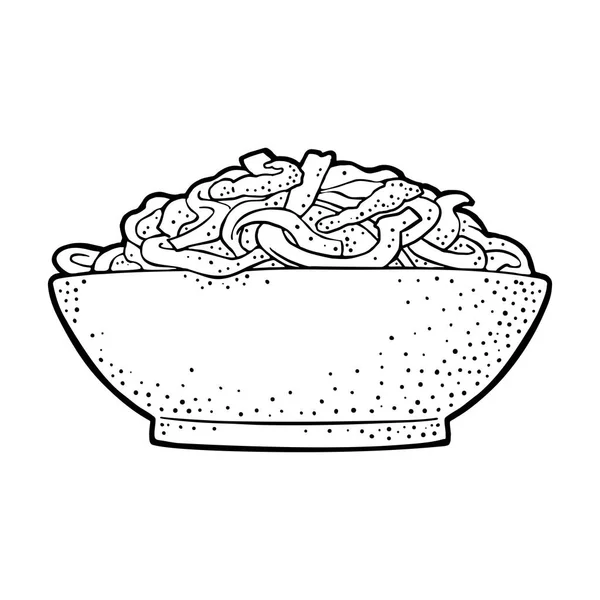 Fideos Plato Aislado Sobre Fondo Blanco Vintage Grabado Vector Negro — Archivo Imágenes Vectoriales