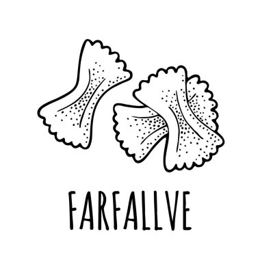 Makarna farfalle. Beyaz arkaplanda izole edilmiş siyah oyma. El çizimi tasarım ögesi