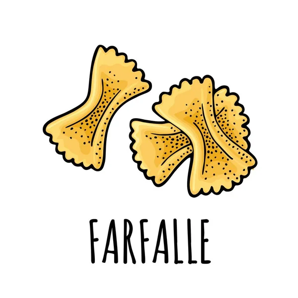 Pasta Farfalle Vetor Vintage Gravura Ilustração Cores Isolado Fundo Branco — Vetor de Stock