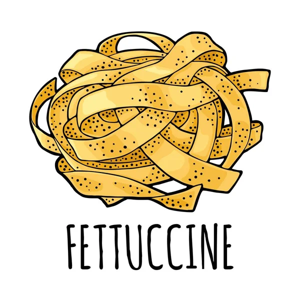 Fettuccine Vetor Vintage Gravura Ilustração Cores Isolado Fundo Branco Elemento — Vetor de Stock