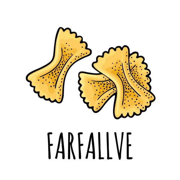 Pasta Farfalle Vektor Vintage Gravur Farbabbildung Isoliert Auf Weißem Hintergrund — Stockvektor