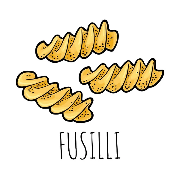 意大利面食 Fusilli 矢量复古雕刻彩色插图在白色背景下隔离 手绘设计元素 — 图库矢量图片
