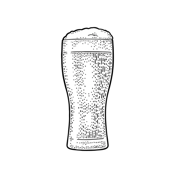 Glas Bier Vintage Zwarte Vectorillustratie Gravure Geïsoleerd Een Witte Achtergrond — Stockvector