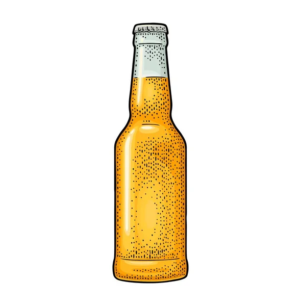 Fechar Garrafa Cerveja Vintage Cor Vetor Gravura Ilustração Isolado Fundo —  Vetores de Stock