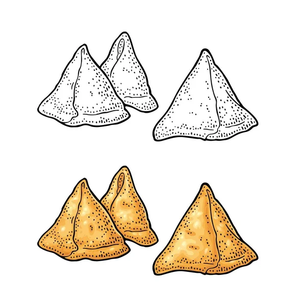 Samosa Comida Tradicional India Ilustración Grabado Vintage Color Vectorial Aislado — Archivo Imágenes Vectoriales