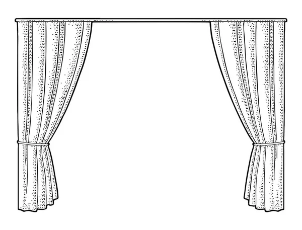 Gordijn Voor Theater Gravure Vintage Zwarte Vectorillustratie Geïsoleerd Een Witte — Stockvector