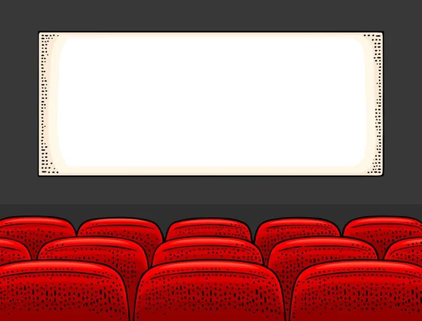 Movie Theater Screen Row Seats Vector Engraving Vintage Black Illustration — Stock Vector