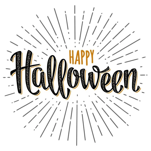 Felice Calligrafia Calligrafia Halloween Lettering Ray Illustrazione Vettoriale Colore Vintage — Vettoriale Stock