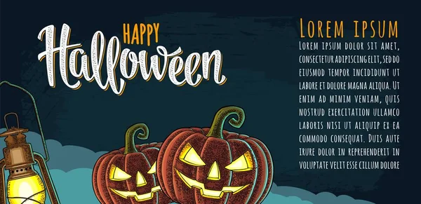 Horizontales Plakat Mit Fröhlichem Handschriftlichem Kalligrafie Schriftzug Halloween Vektor Farbe — Stockvektor