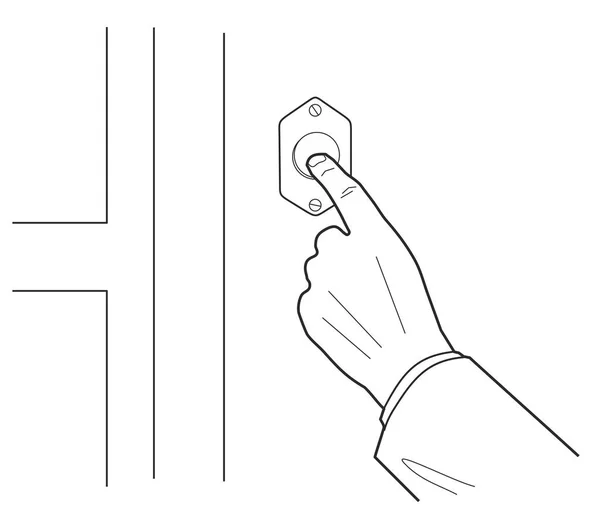 Mänsklig Hand Tryck Dörrklocka Svart Vektorillustration Isolerade Vit Bakgrund — Stock vektor