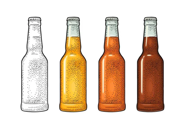 Fechar Garrafa Com Três Tipos Diferentes Cerveja Leve Vermelho Porteiro —  Vetores de Stock
