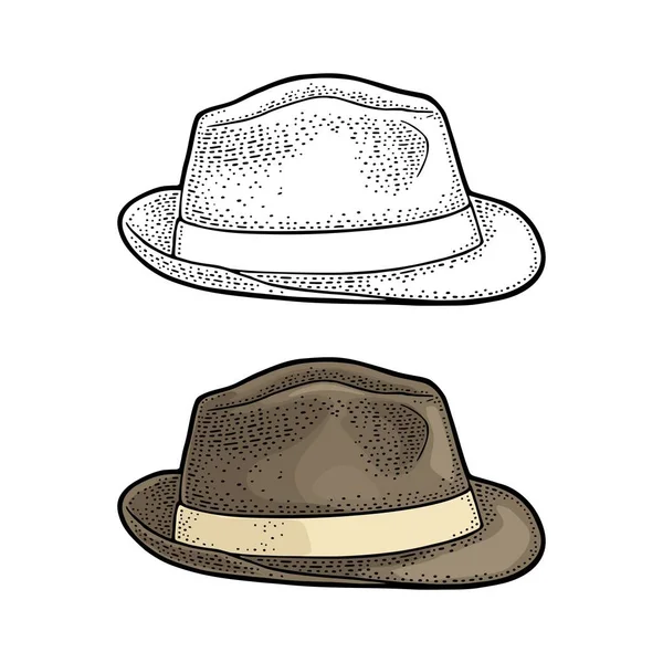 Άνθρωπος Καπέλο Κορδέλα Διάνυσμα Έγχρωμα Και Ασπρόμαυρα Vintage Χαρακτική Εικονογράφηση — Διανυσματικό Αρχείο