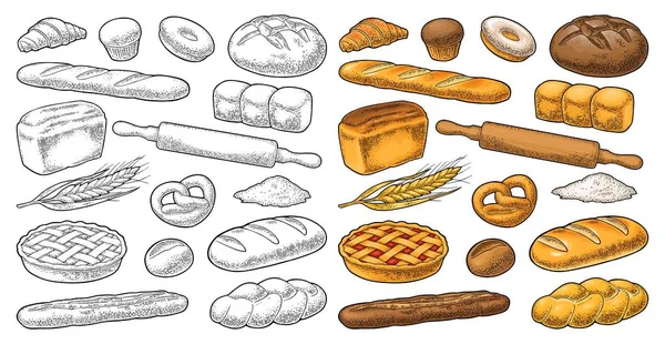 Set bread. Vector black vintage engraving illustration — Stock Vector