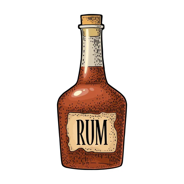 Rum garrafa com etiqueta artesanal. Vintage vetor preto gravura ilustração . — Vetor de Stock