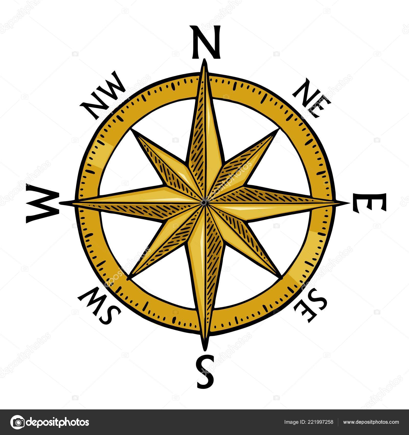Kompass stieg isoliert auf weißem Hintergrund. Vector Vintage Gravur  Illustration. Stock-Vektorbild von ©DenisPotysiev 221997258, image size:1600x1700