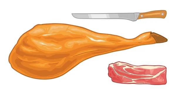 Fetta Jamon Maiale Intero Illustrazione Colori Vettoriale Menu Web Etichetta — Vettoriale Stock