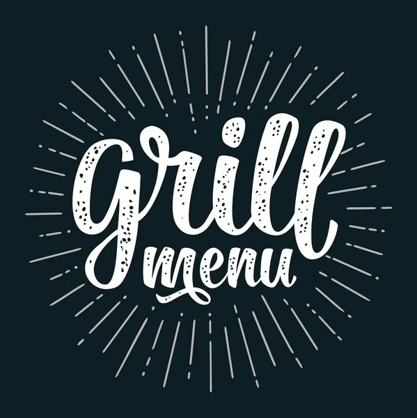 Grill Menü Kalligraphischen Schriftzug Weiße Vektor Vintage Illustration Auf Dunkler — Stockvektor