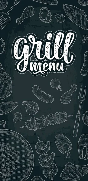 Sjabloon Restaurant Café Bbq Menu Grill Kalligrafische Handschrift Belettering Garnalen — Stockvector