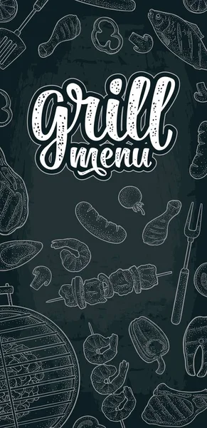 Template Ristorante Bar Bbq Menu Grill Calligrafico Scrittura Lettering Gamberetti — Vettoriale Stock