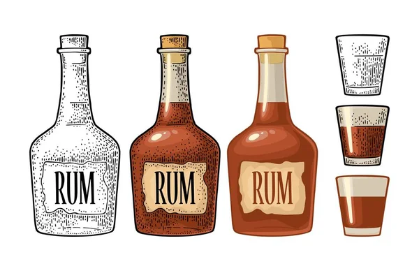 Bottle Glass Rum Craft Label Vintage Vector Black Color Engraving — Stock Vector