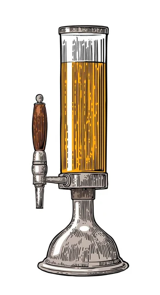 Torre Cerveja Com Torneira Vintage Vetor Gravura Ilustração Para Web —  Vetores de Stock