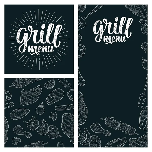 Posters Seamless Pattern Bbq Grill Menu Handwriting Lettering Barbecue Meat — Stock Vector