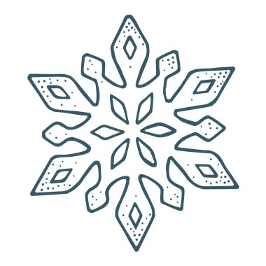 Kar tanesi. Mutlu Noeller ve mutlu yeni yıl poster için. Beyaz arka plan üzerinde izole. Vektör vintage renk oyma çizim.