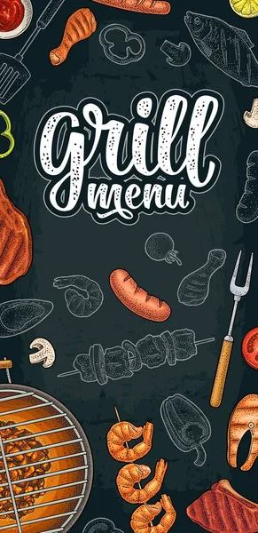 Sjabloon Restaurant Café Bbq Menu Grill Kalligrafische Handschrift Belettering Garnalen — Stockvector