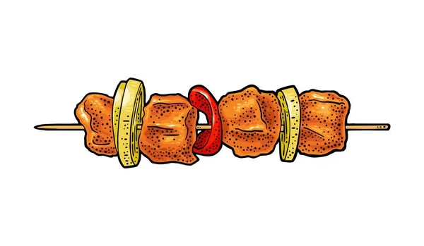 Kebab Grelhado Vintage Cor Vetor Gravura Ilustração Isolado Sobre Fundo — Vetor de Stock
