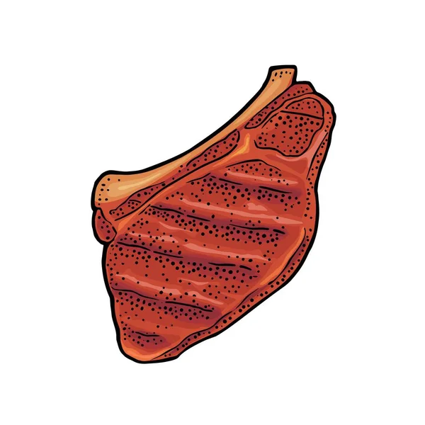 Rindfleisch Gegrilltes Steak Mit Knochenblick Vintage Farbvektorgravur Illustration Isoliert Auf — Stockvektor