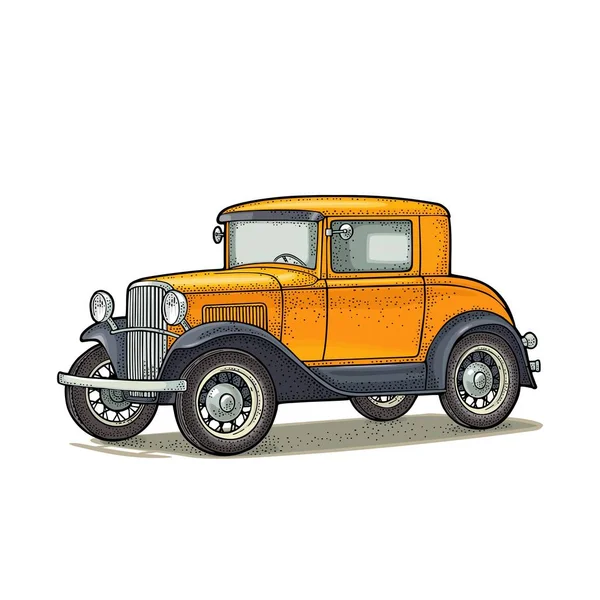 Retro Car Coupe Vedere Laterală Gravură Culoare Vintage Ilustrație Pentru — Vector de stoc