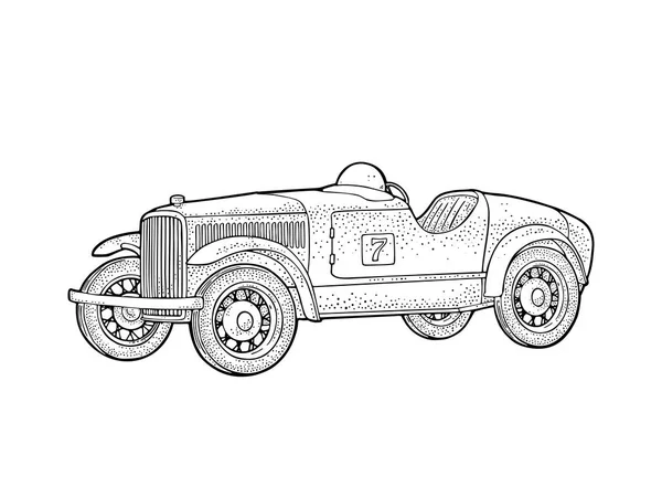 Retro auto roadster. Zijaanzicht. Vintage zwarte gravure — Stockvector