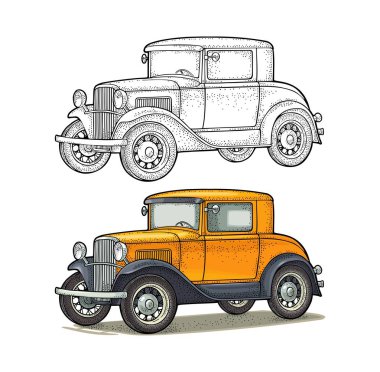 Retro araba coupe. Yan görünümü. Vintage renk oyma