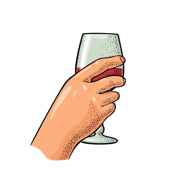 女性手拿着一杯葡萄酒 复古矢量雕刻插图标签 邀请参加聚会 隔离在白色背景上 — 图库矢量图片
