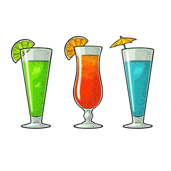 Conjunto Coquetéis Vidro Álcool Vintage Vetor Gravura Ilustração Para Web —  Vetores de Stock