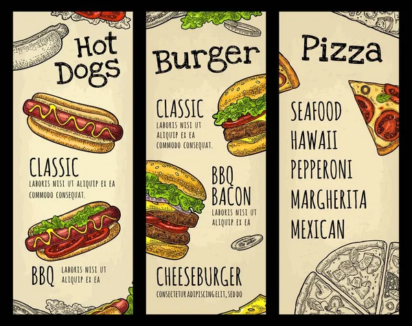 Menú Restaurante Cafetería Con Texto Mejor Hamburguesa Hotdog Pizza Letra — Vector de stock